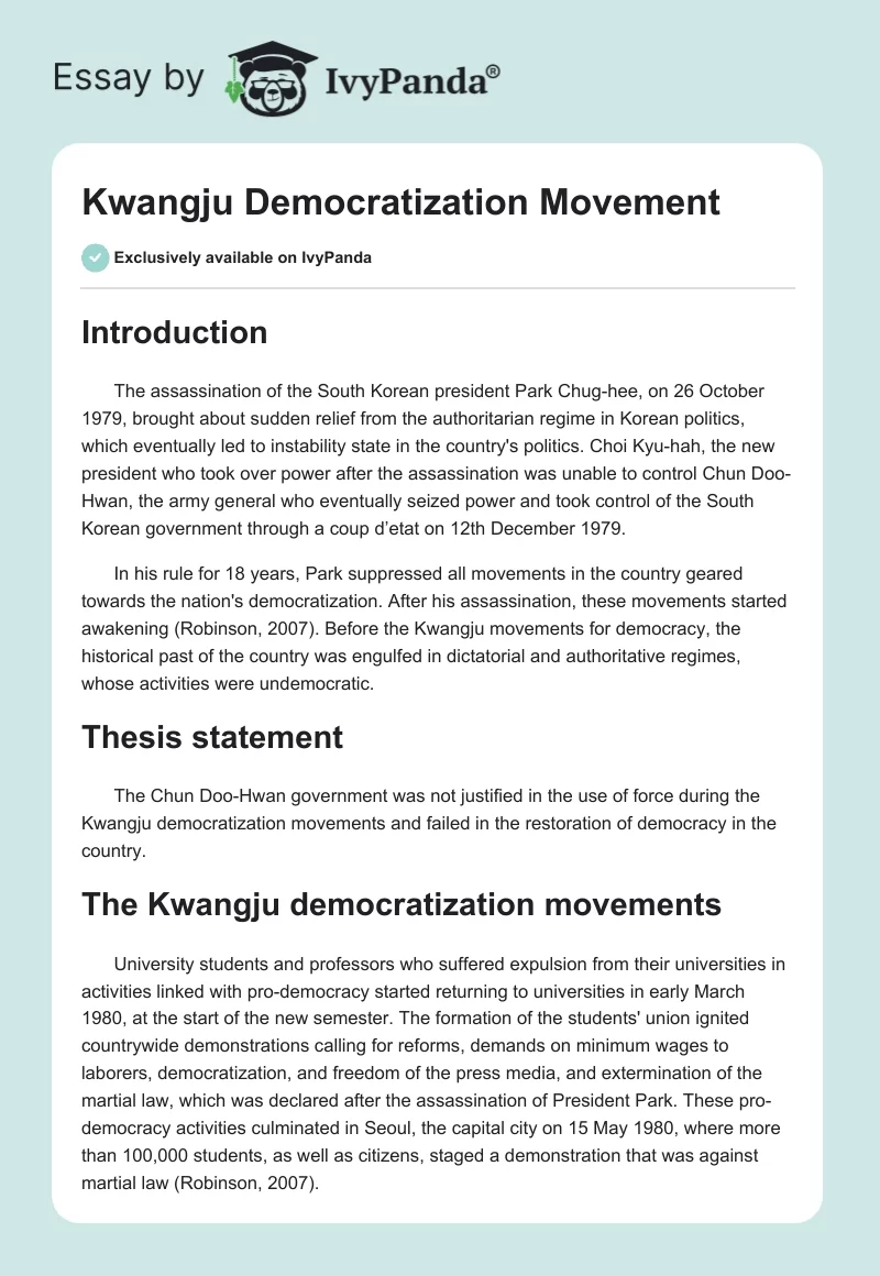 Kwangju Democratization Movement. Page 1