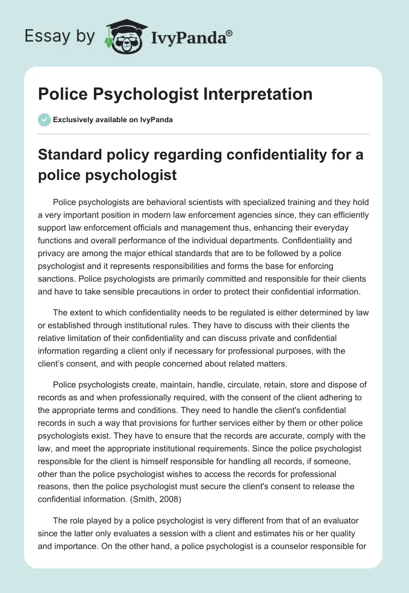 Police Psychologist Interpretation. Page 1