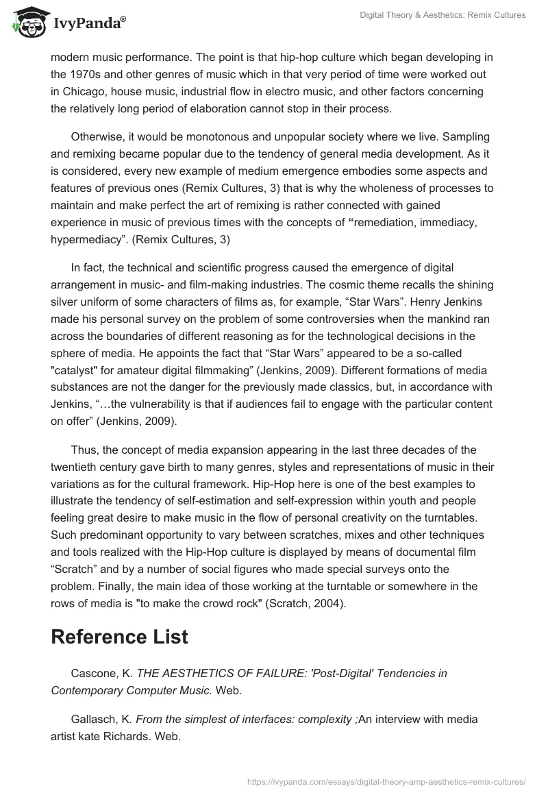 Digital Theory & Aesthetics: Remix Cultures. Page 4