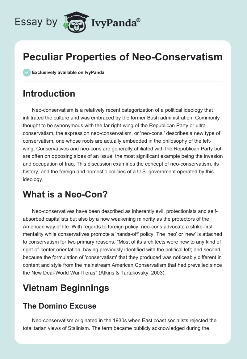 Peculiar Properties of Neo-Conservatism. Page 1