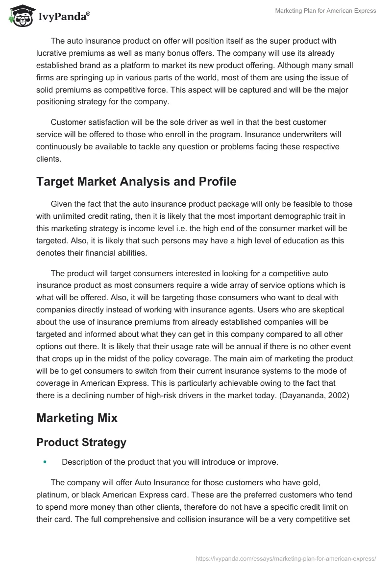 Marketing Plan for American Express. Page 5