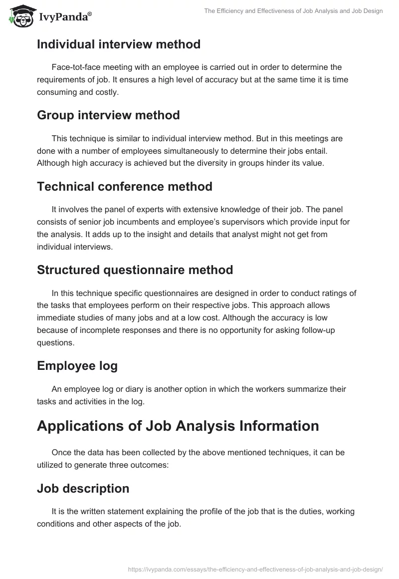 The Efficiency and Effectiveness of Job Analysis and Job Design. Page 2