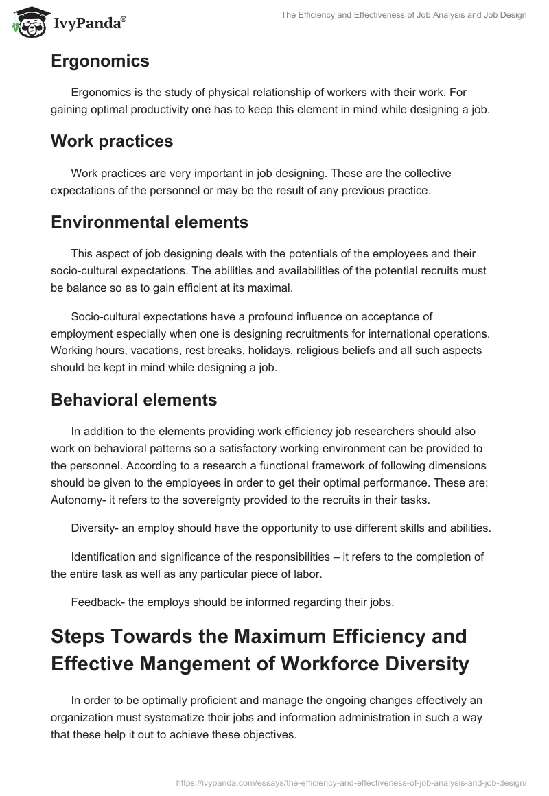 The Efficiency and Effectiveness of Job Analysis and Job Design. Page 4