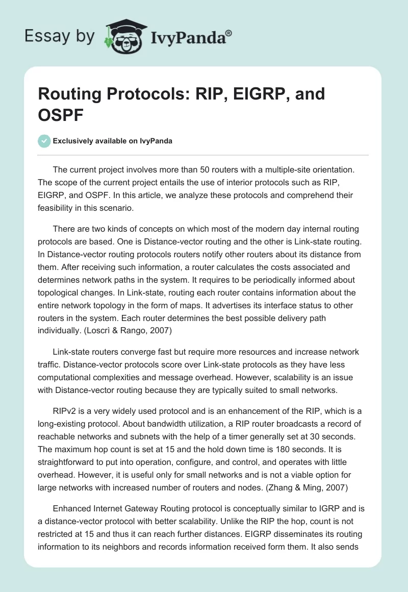 Routing Protocols: RIP, EIGRP, and OSPF. Page 1