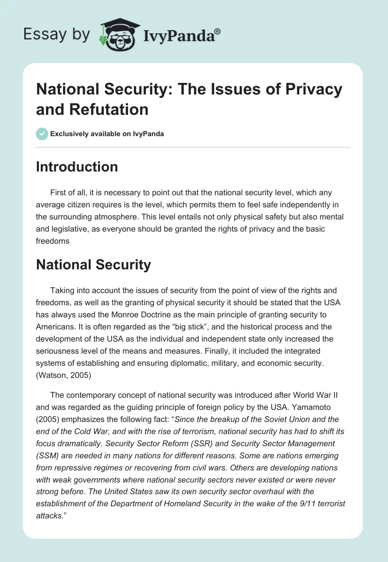 National Security: The Issues of Privacy and Refutation. Page 1