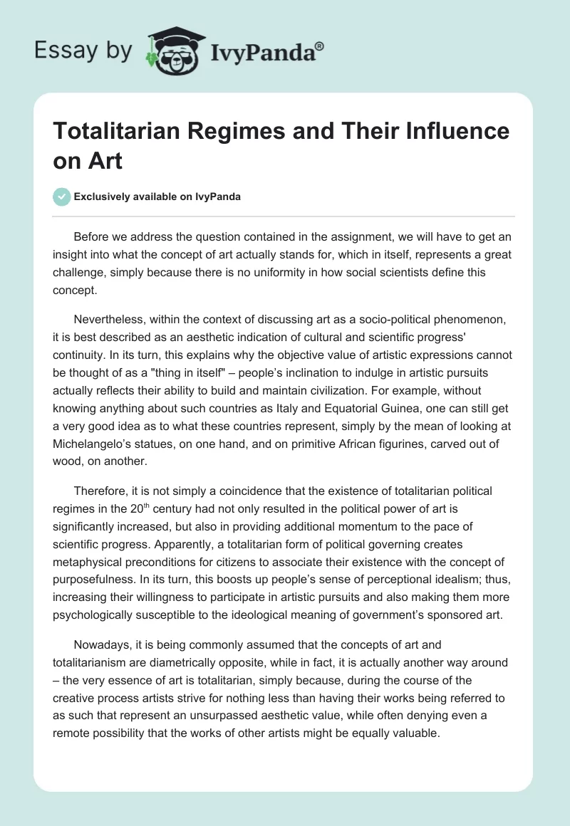 Totalitarian Regimes and Their Influence on Art. Page 1