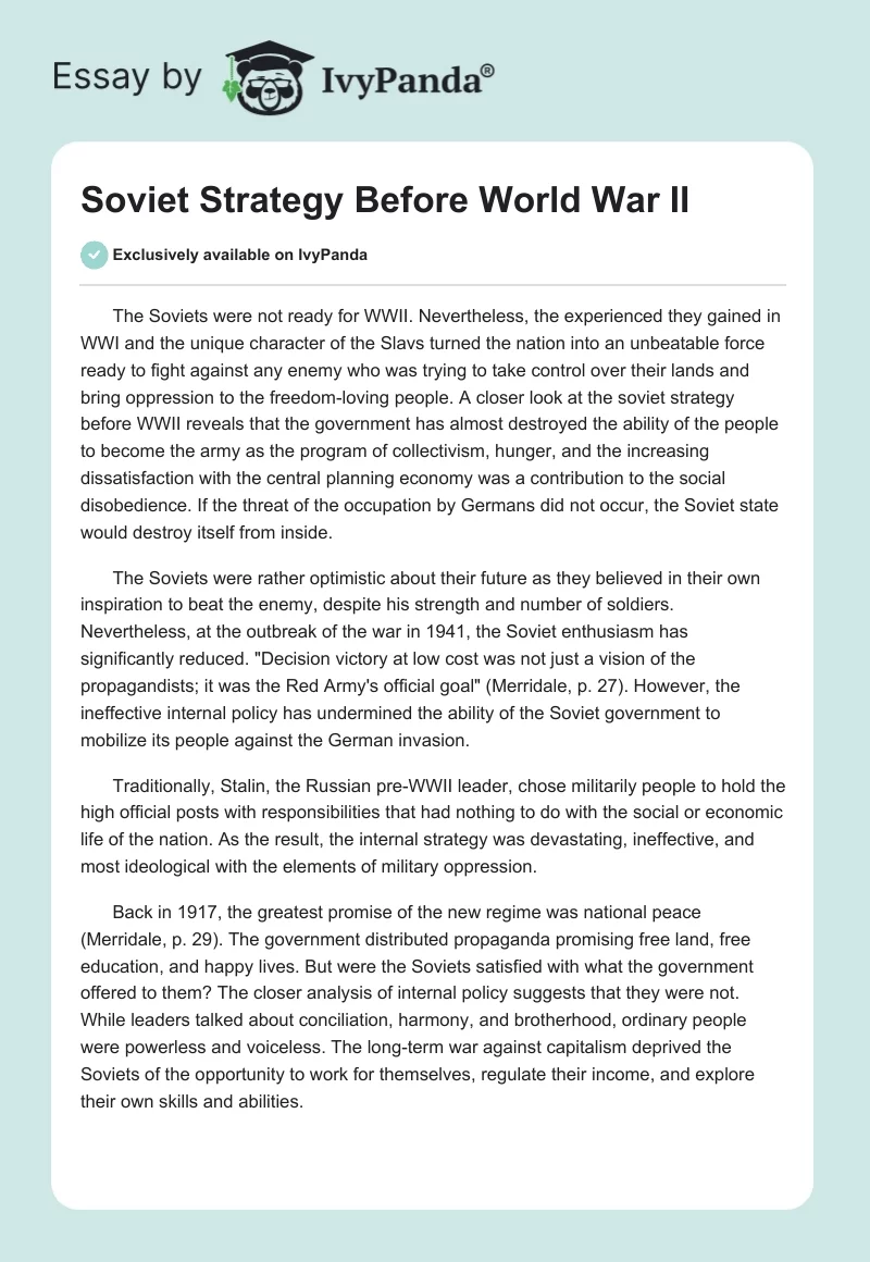Soviet Strategy Before World War II. Page 1