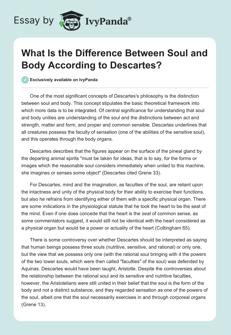 What Is the Difference Between Soul and Body According to Descartes?. Page 1