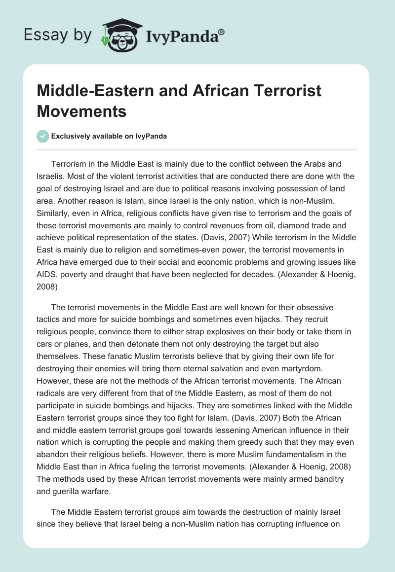 Middle-Eastern and African Terrorist Movements. Page 1