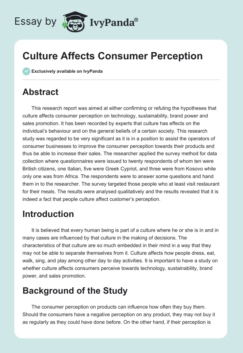 Culture Affects Consumer Perception. Page 1