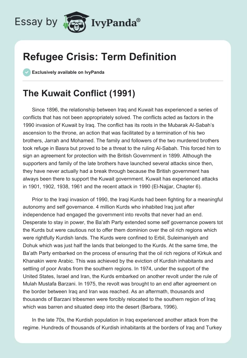 Refugee Crisis: Term Definition. Page 1