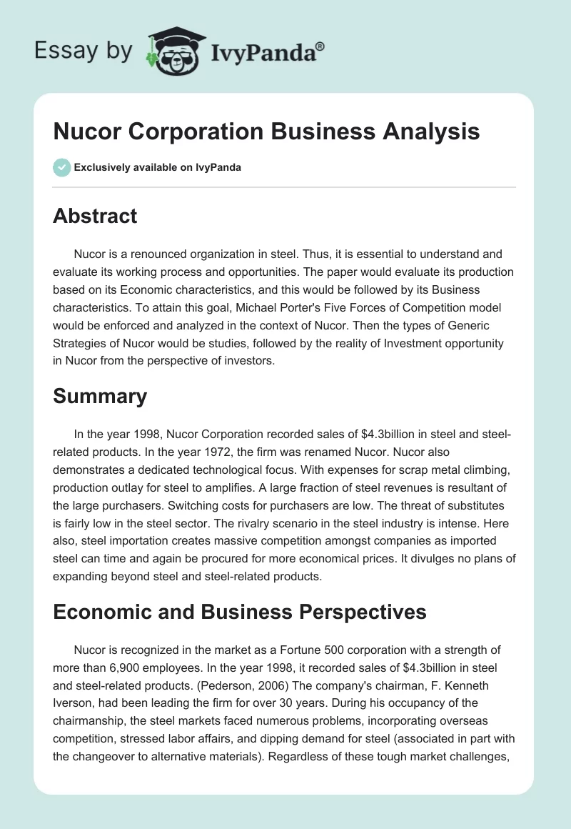 Nucor Corporation Business Analysis. Page 1