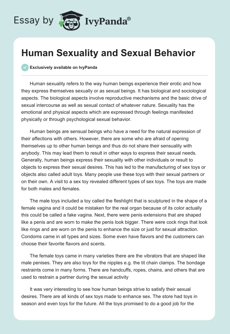 Human Sexuality and Sexual Behavior. Page 1