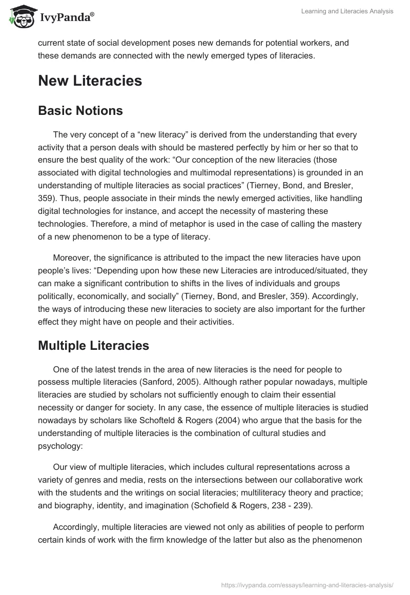 Learning and Literacies Analysis. Page 2