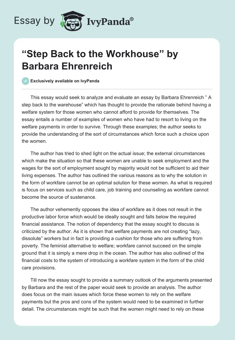 “Step Back to the Workhouse” by Barbara Ehrenreich. Page 1