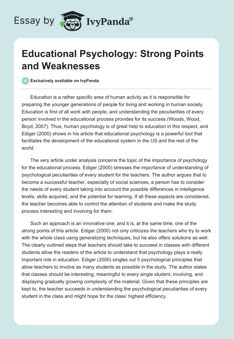 Educational Psychology: Strong Points and Weaknesses. Page 1