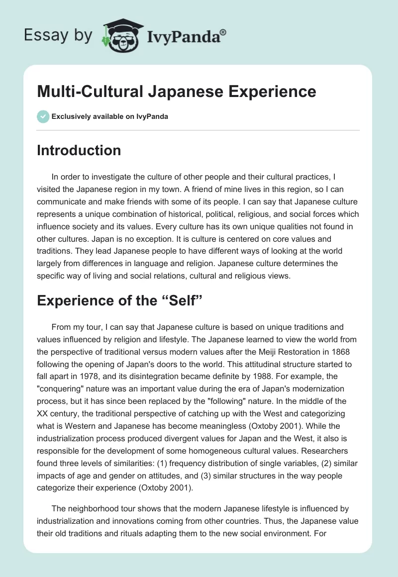 Multi-Cultural Japanese Experience. Page 1