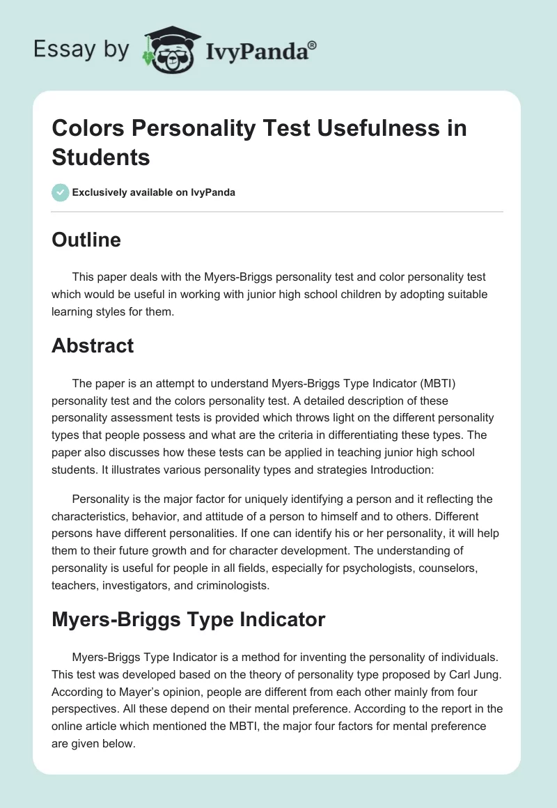 Colors Personality Test Usefulness in Students. Page 1