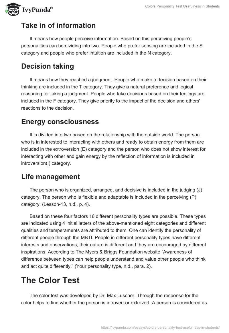 Colors Personality Test Usefulness in Students. Page 2