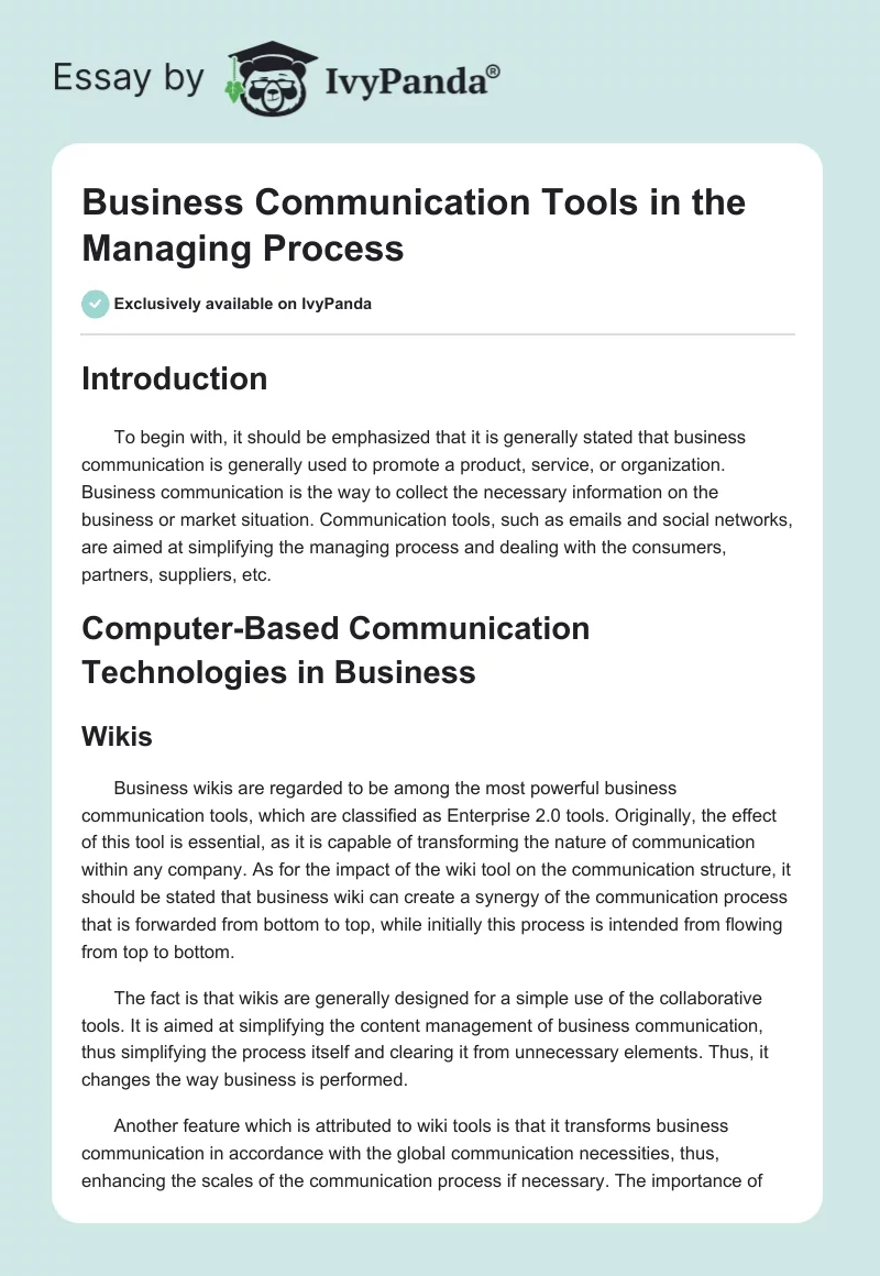 Business Communication Tools in the Managing Process. Page 1