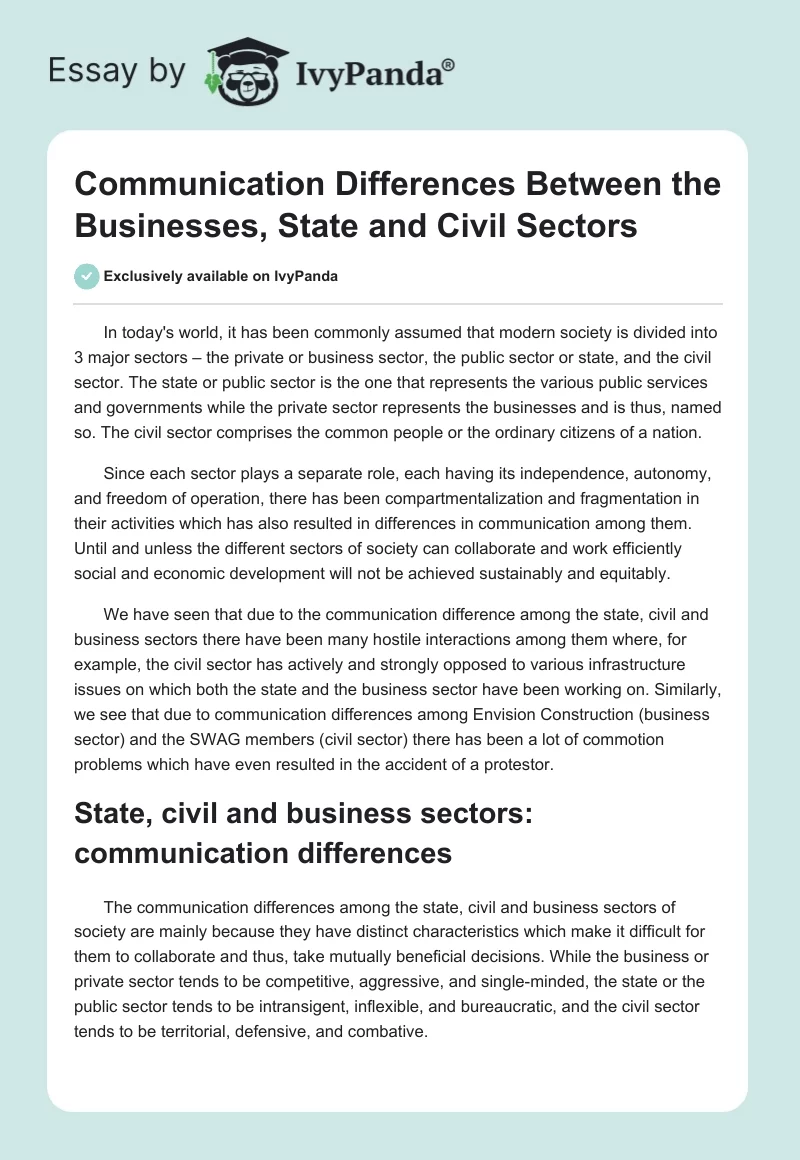 Communication Differences Between the Businesses, State and Civil Sectors. Page 1
