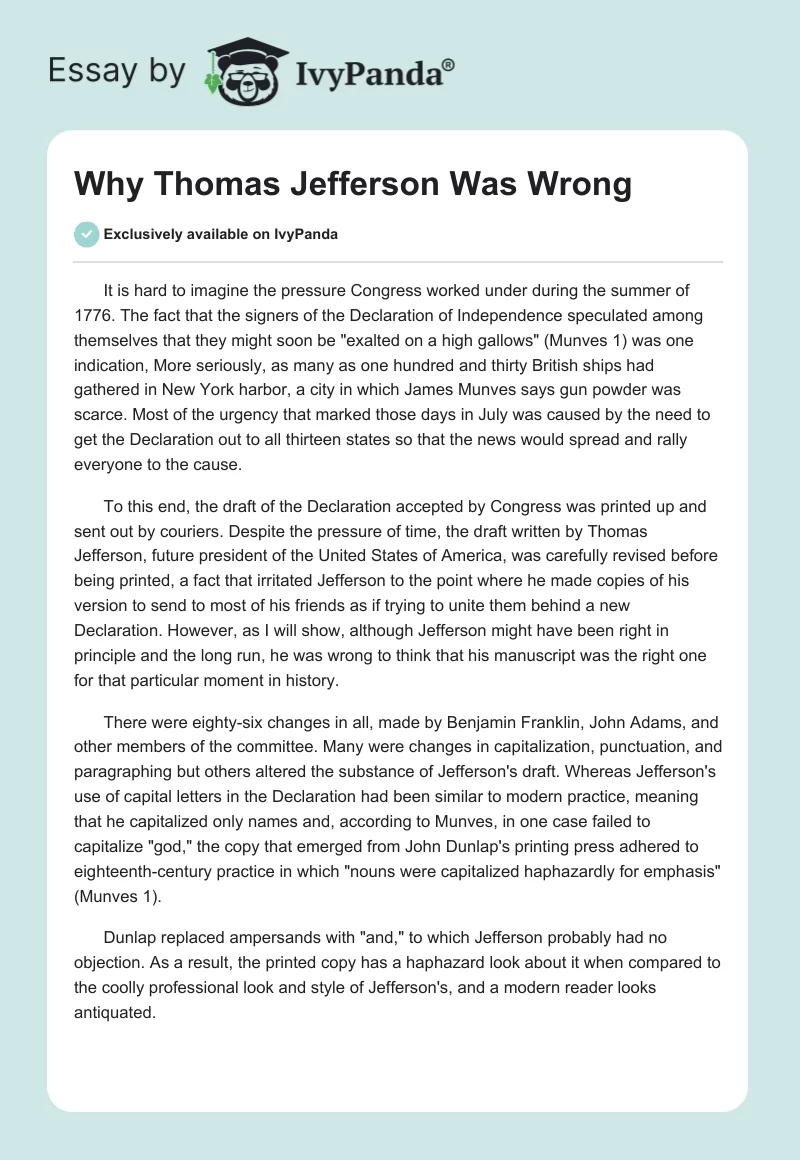 Why Thomas Jefferson Was Wrong. Page 1