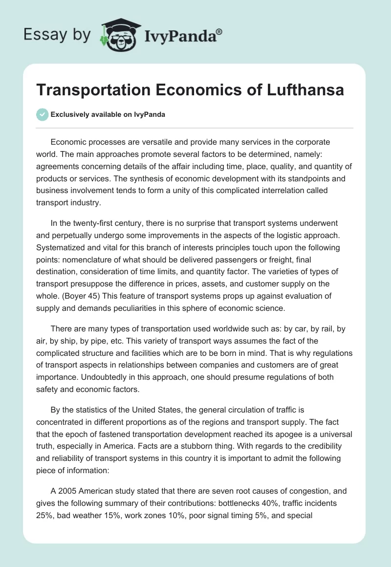Transportation Economics of Lufthansa. Page 1