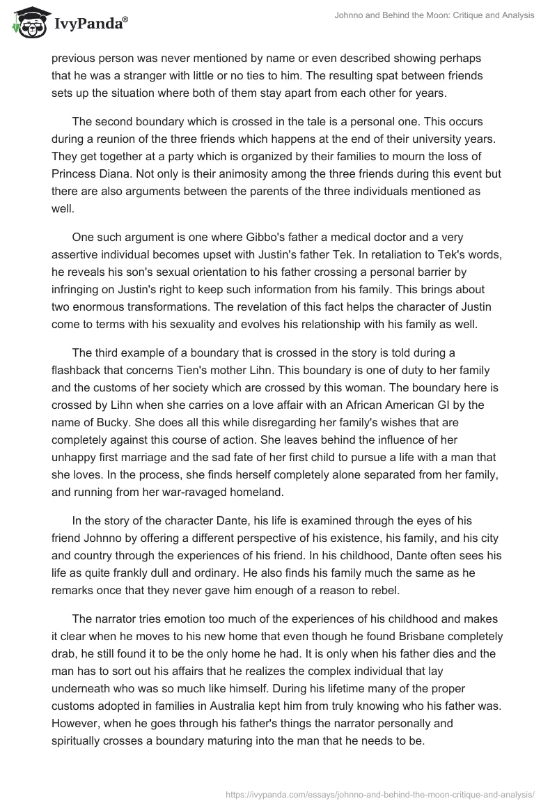 Johnno and Behind the Moon: Critique and Analysis. Page 3