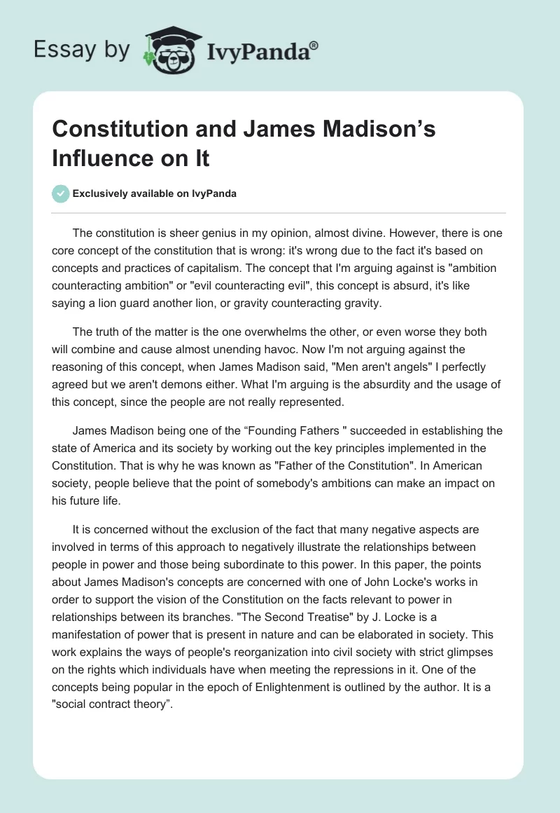 Constitution and James Madison’s Influence on It. Page 1