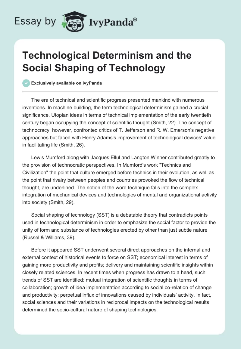 Technological Determinism and the Social Shaping of Technology. Page 1