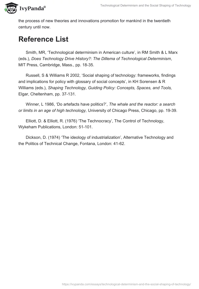 Technological Determinism and the Social Shaping of Technology. Page 3