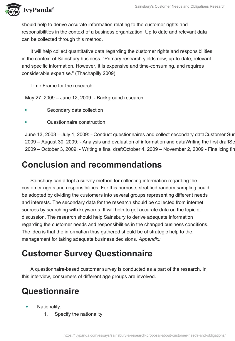 Sainsbury's Customer Needs and Obligations Research. Page 4