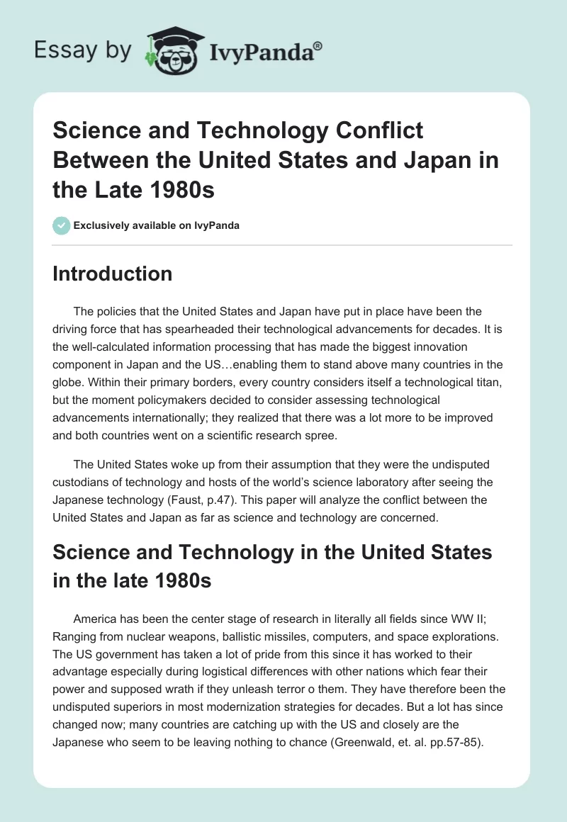 Science and Technology Conflict Between the United States and Japan in the Late 1980s. Page 1