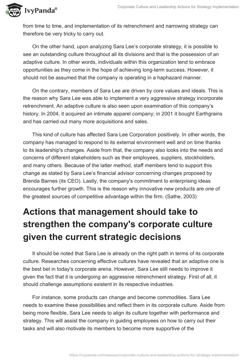 Corporate Culture and Leadership Actions for Strategy Implementation. Page 2