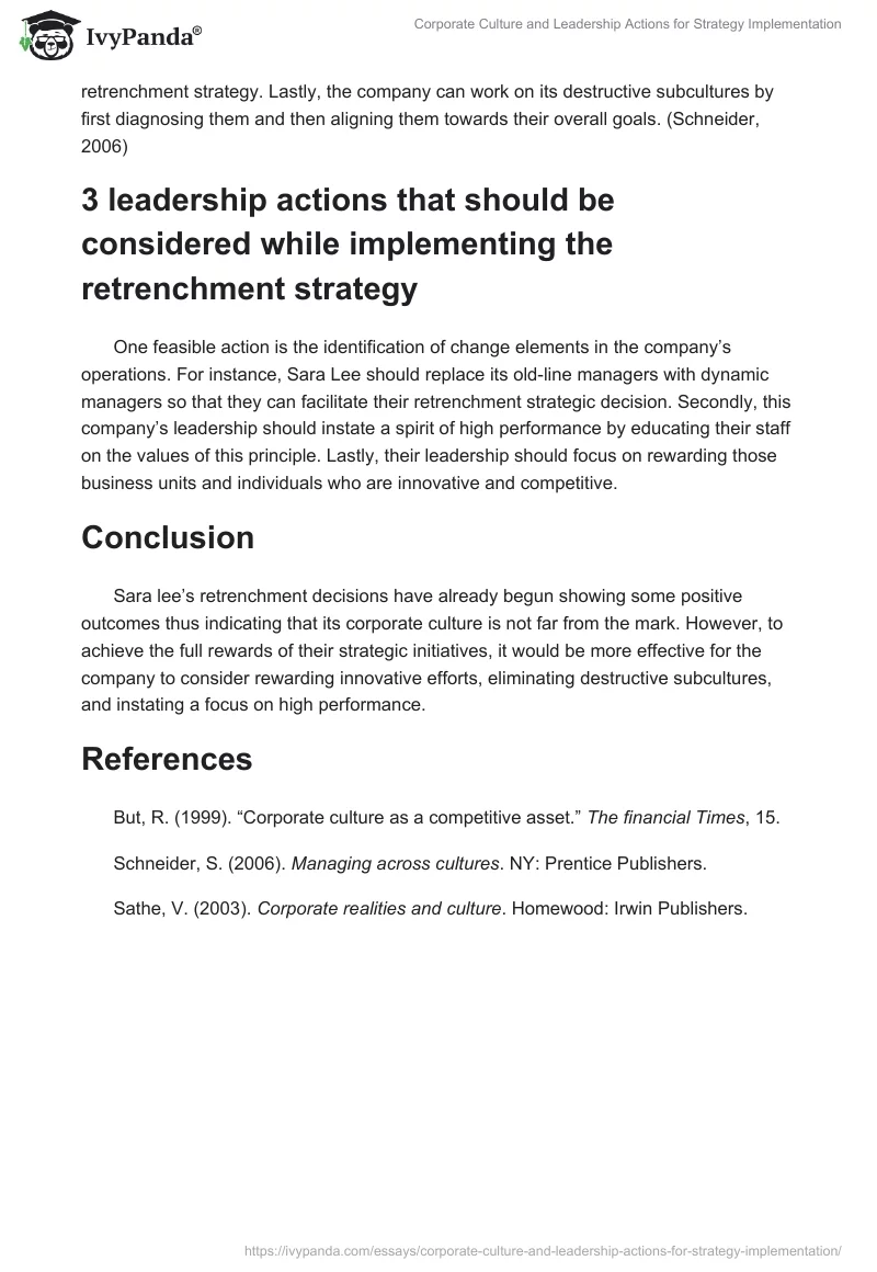 Corporate Culture and Leadership Actions for Strategy Implementation. Page 3