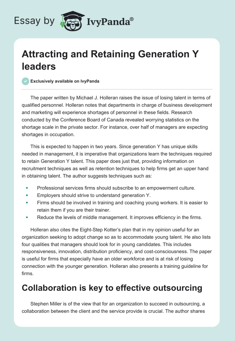 Attracting and Retaining Generation Y leaders. Page 1