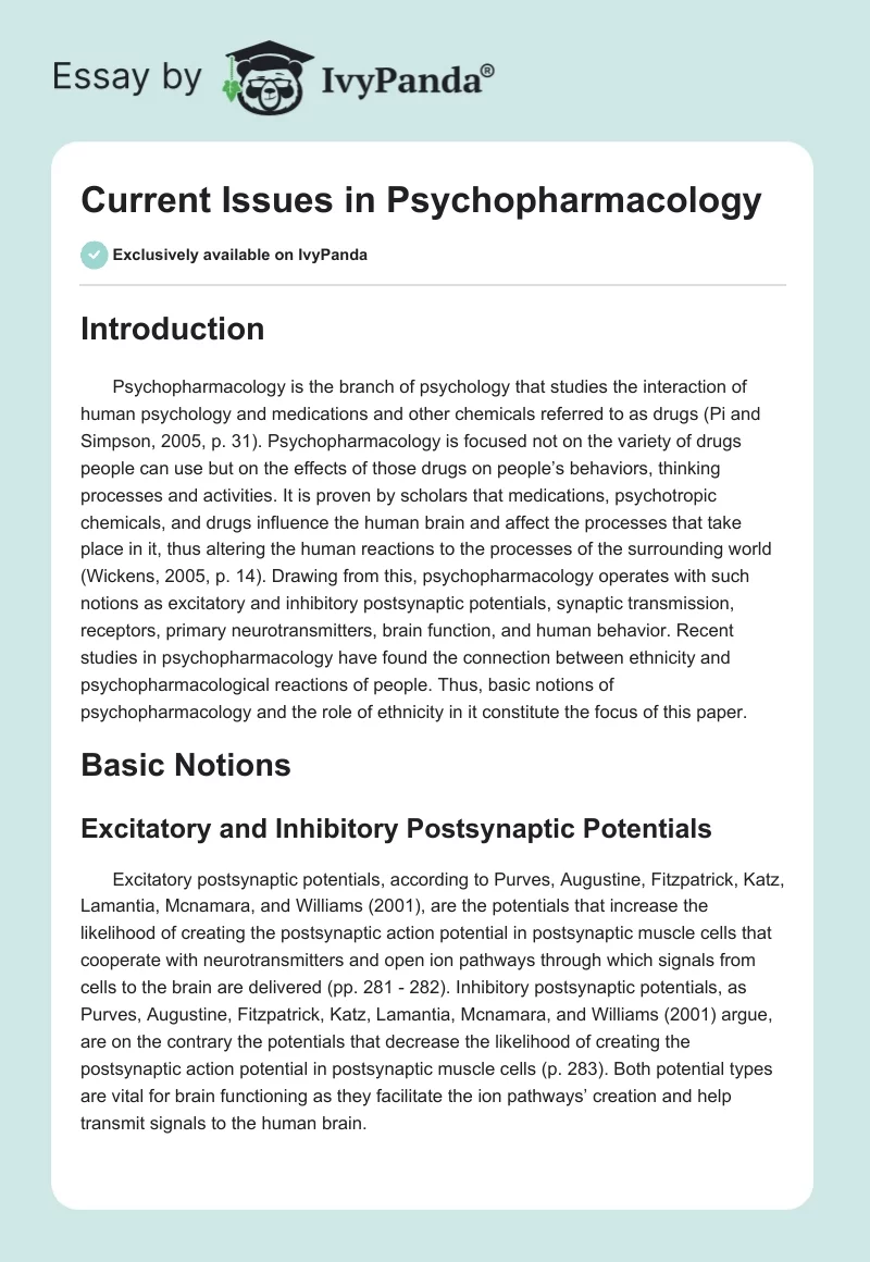 Current Issues in Psychopharmacology. Page 1
