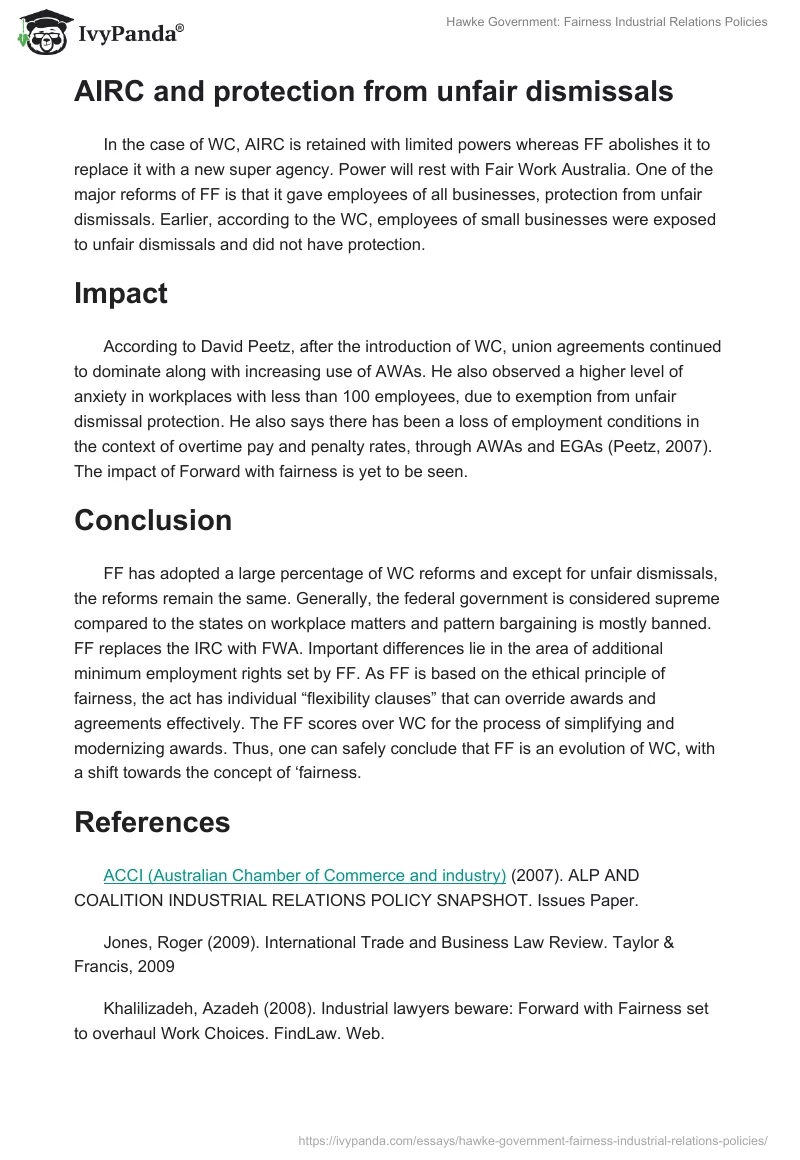 Hawke Government: Fairness Industrial Relations Policies. Page 5