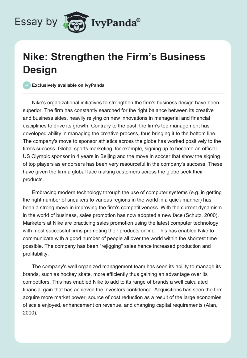 Nike: Strengthen the Firm’s Business Design. Page 1
