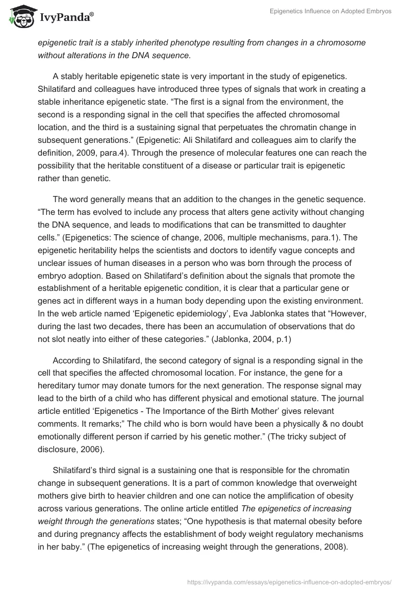 Epigenetics Influence on Adopted Embryos. Page 2
