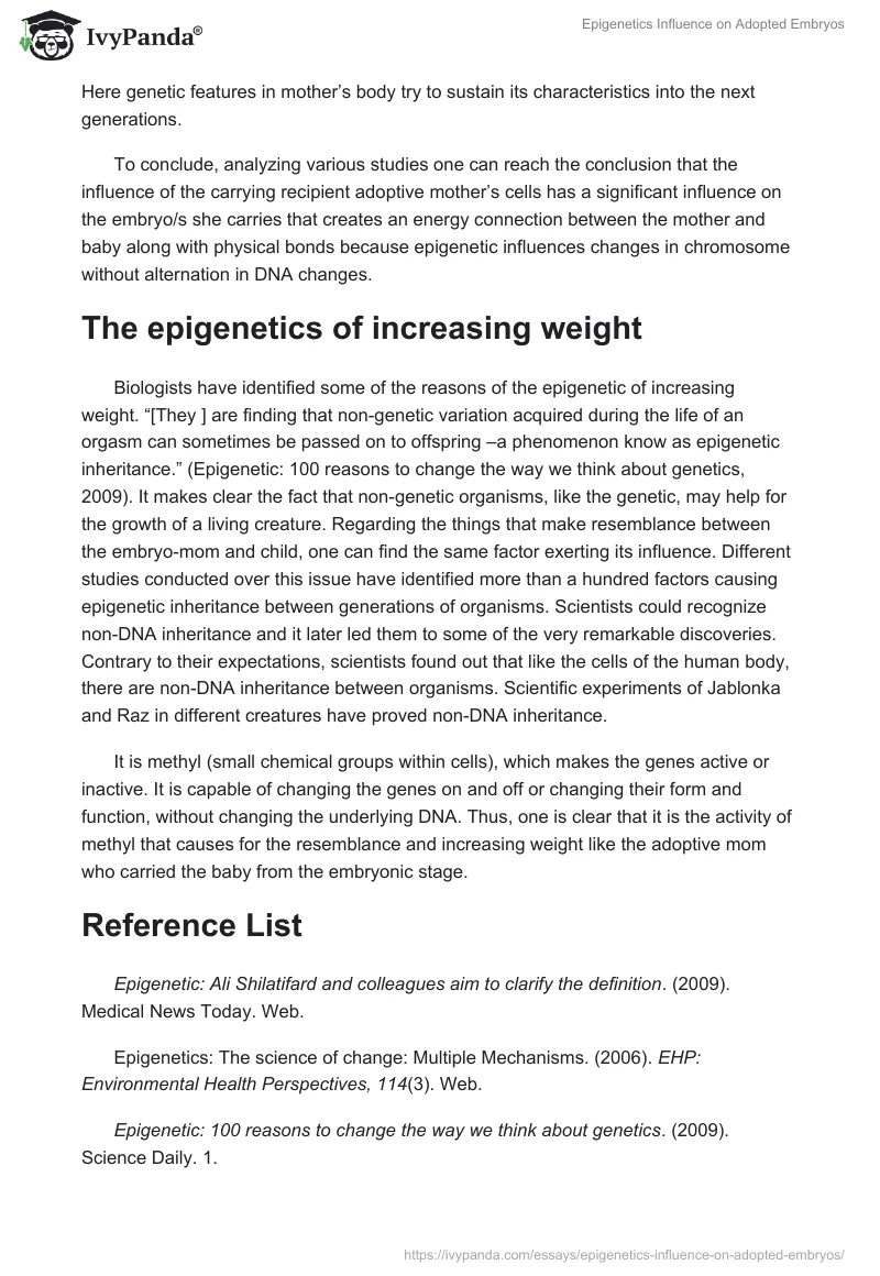 Epigenetics Influence on Adopted Embryos. Page 3