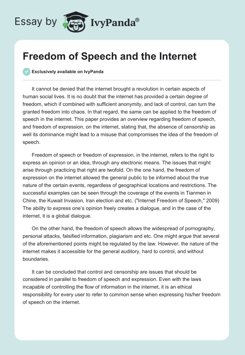 Freedom of Speech and the Internet. Page 1