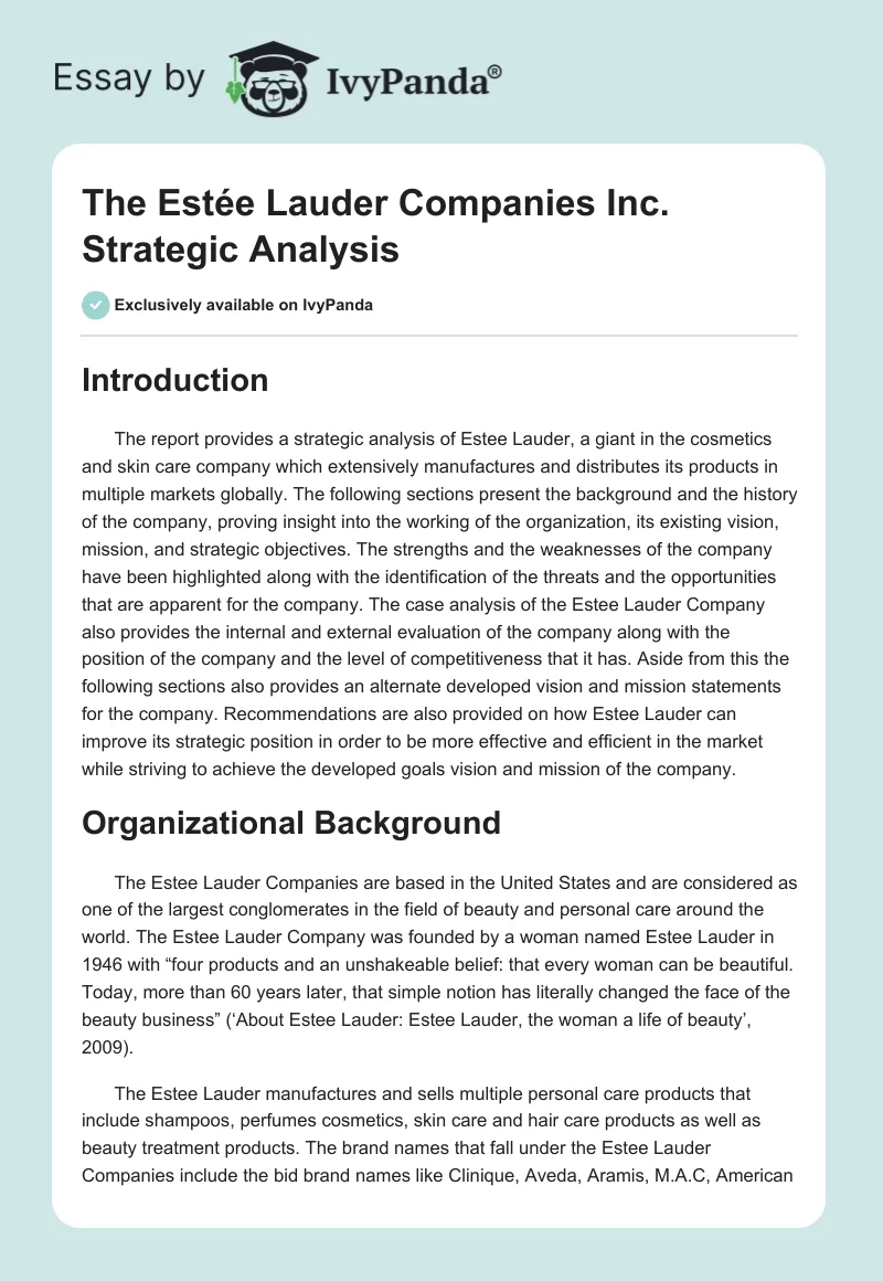 The Estée Lauder Companies Inc. Strategic Analysis. Page 1