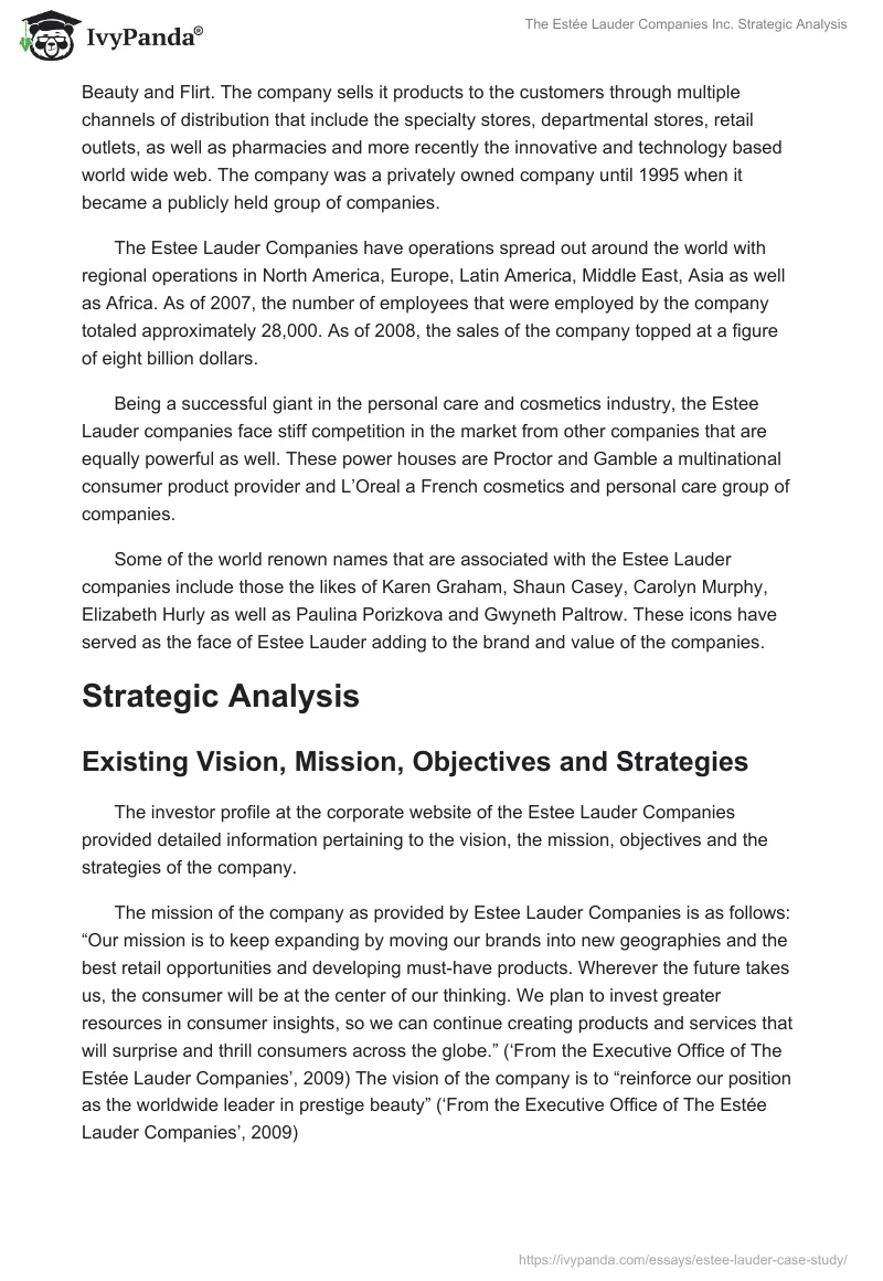 The Estée Lauder Companies Inc. Strategic Analysis. Page 2