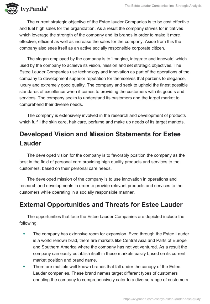 The Estée Lauder Companies Inc. Strategic Analysis. Page 3