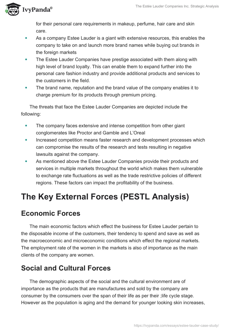 The Estée Lauder Companies Inc. Strategic Analysis. Page 4
