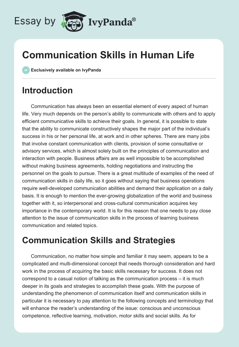 Communication Skills in Human Life. Page 1
