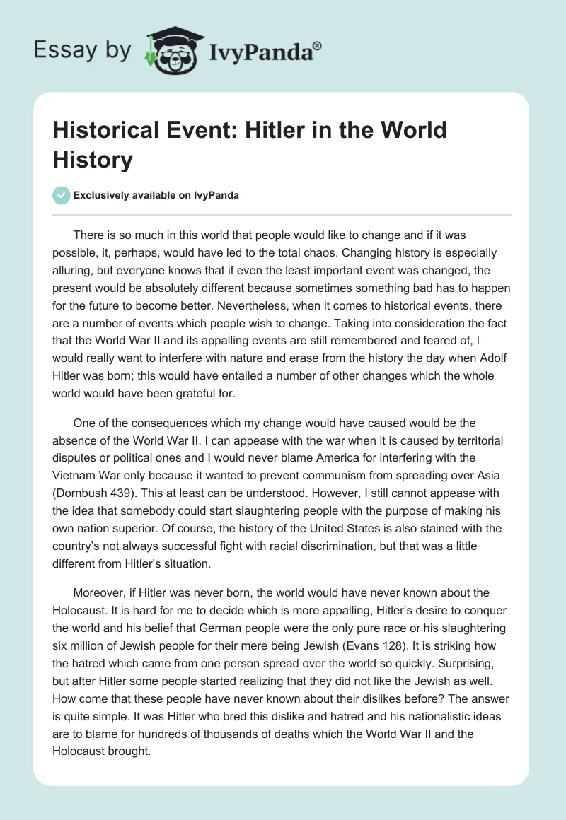 Historical Event: Hitler in the World History. Page 1