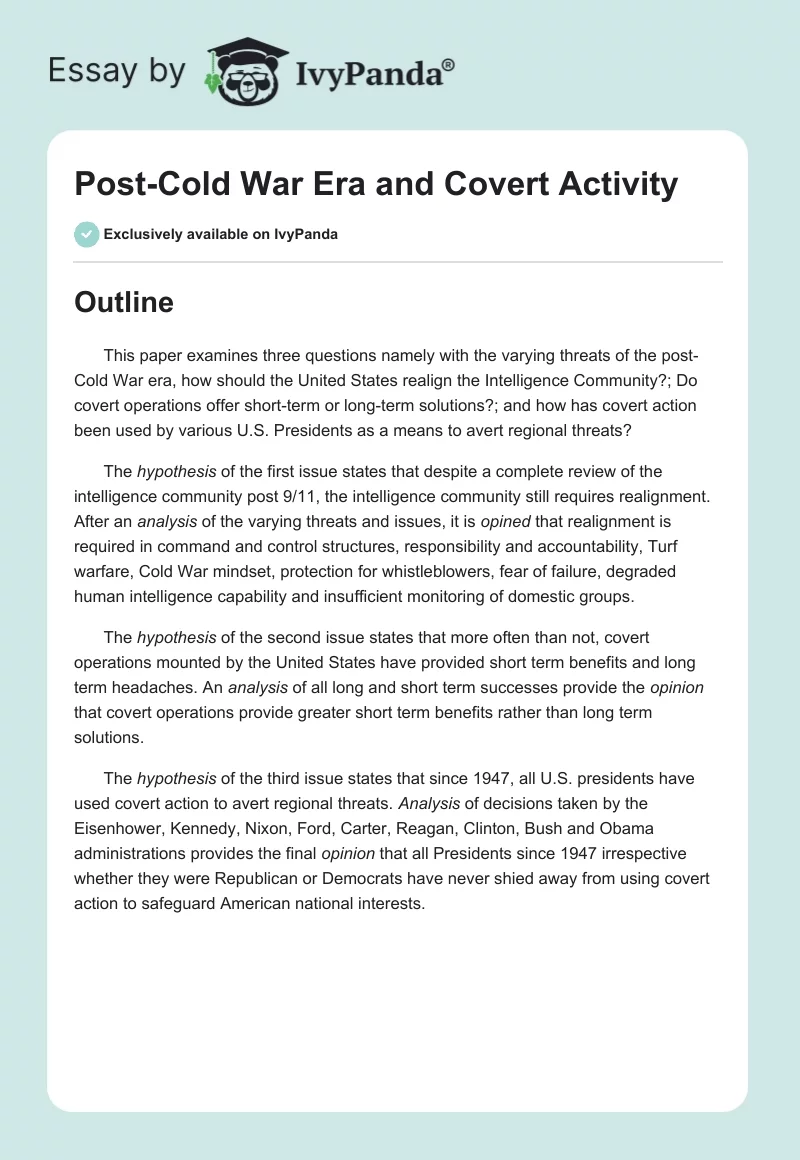 Post-Cold War Era and Covert Activity. Page 1