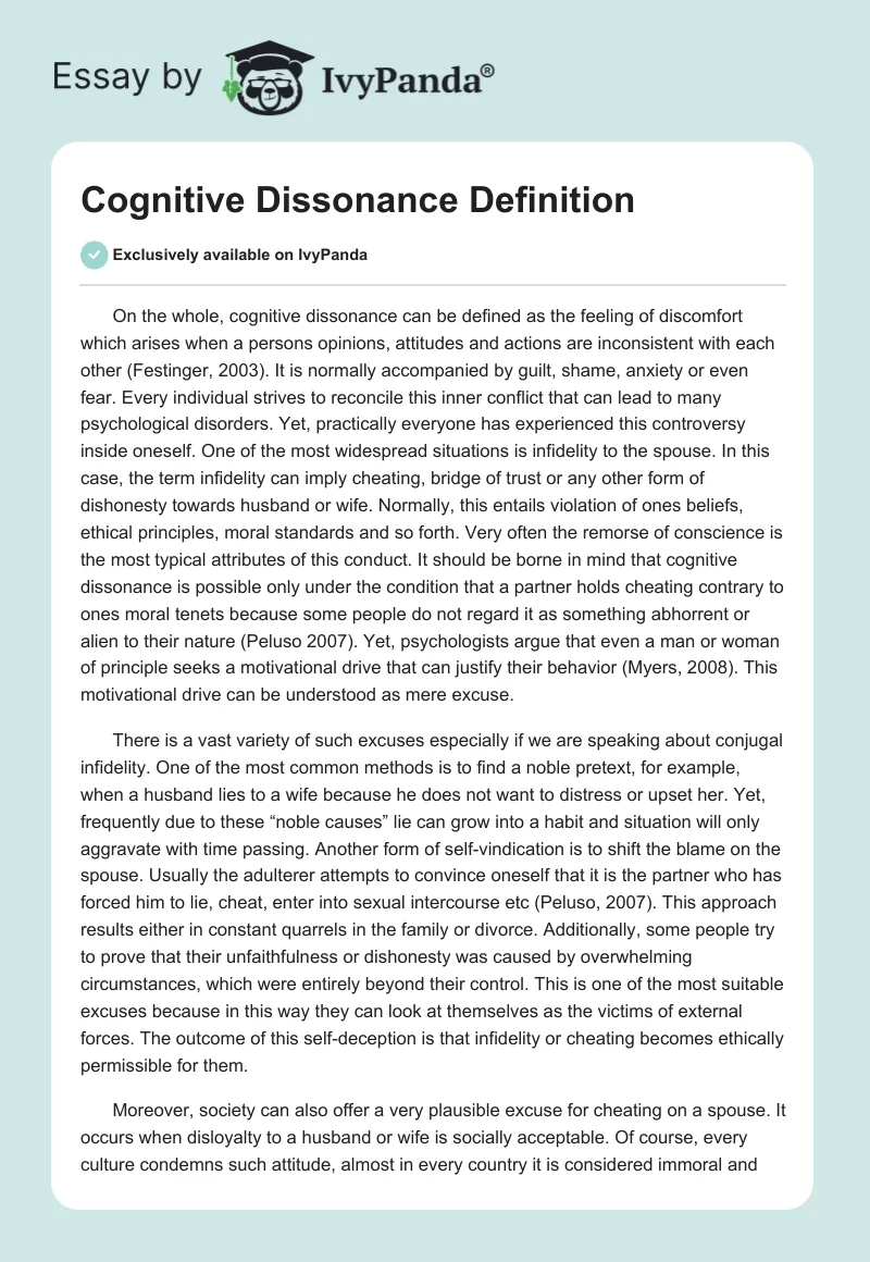 Cognitive Dissonance Definition. Page 1